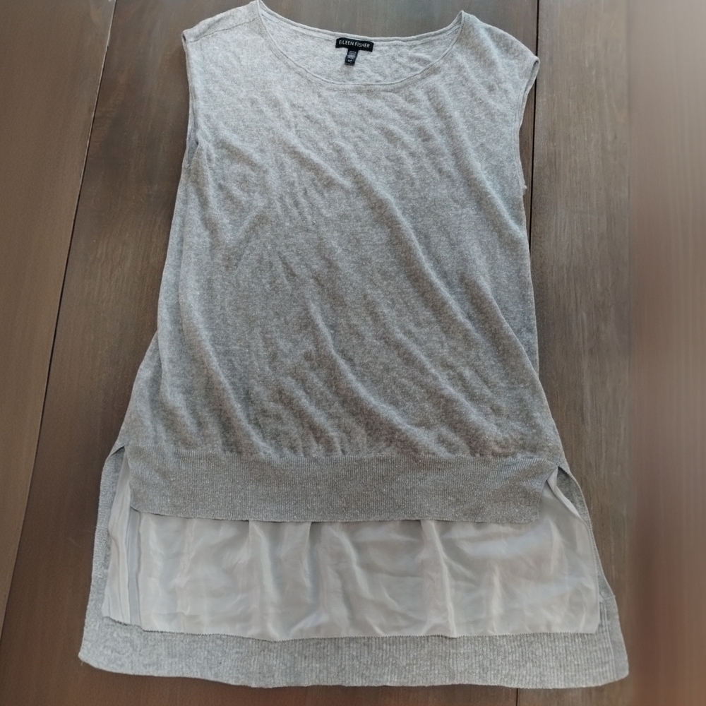 Eileen Fisher Italian Linen Silk Knit Sleeveless Tunic  - Picture 3 of 8